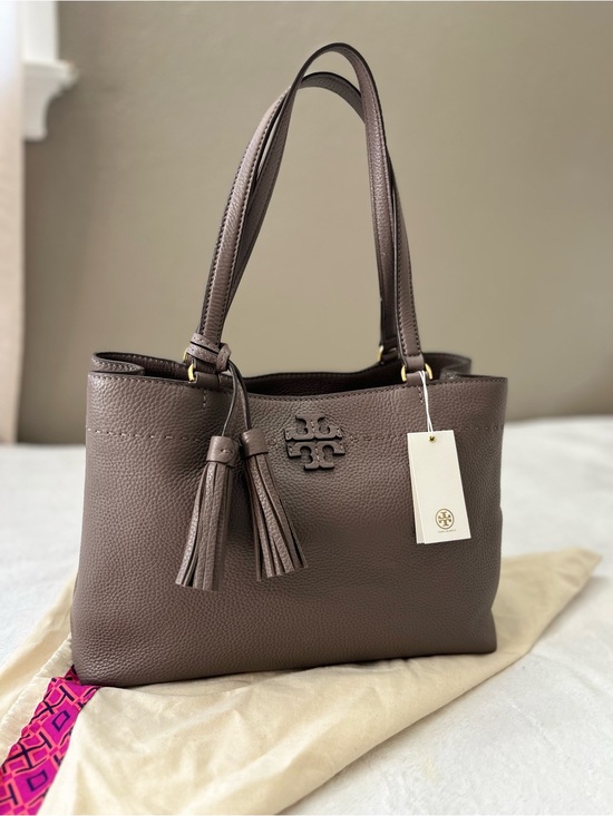 Tory Burch Handbags - Tory Burch McGraw Triple Compartment Leather Tote Bag Silver Maple NWT 54298
